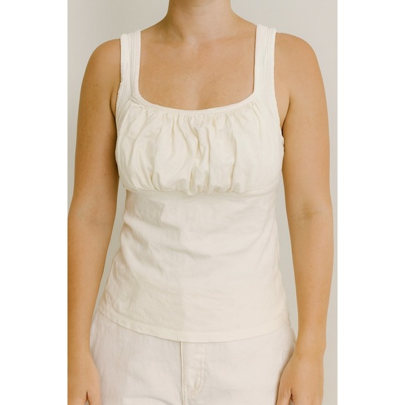 Hollister White Ruched Cropped Tank Top Sleeveless Casual Summer Top - Picture 1 of 5
